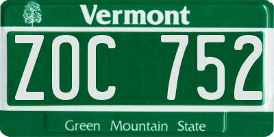 VT license plate ZOC752