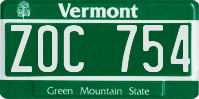 VT license plate ZOC754