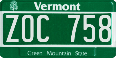 VT license plate ZOC758