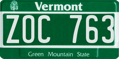 VT license plate ZOC763