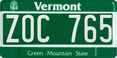VT license plate ZOC765