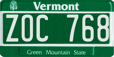 VT license plate ZOC768