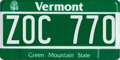 VT license plate ZOC770