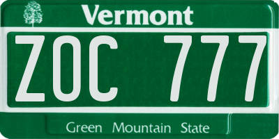VT license plate ZOC777