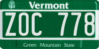 VT license plate ZOC778
