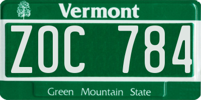 VT license plate ZOC784