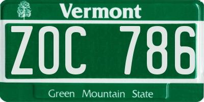 VT license plate ZOC786
