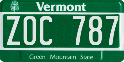 VT license plate ZOC787