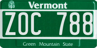 VT license plate ZOC788