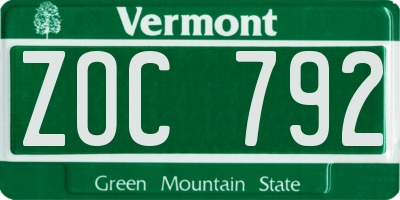 VT license plate ZOC792