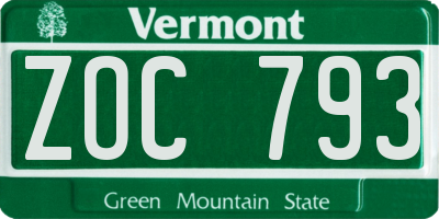 VT license plate ZOC793
