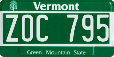 VT license plate ZOC795