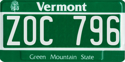 VT license plate ZOC796