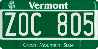 VT license plate ZOC805