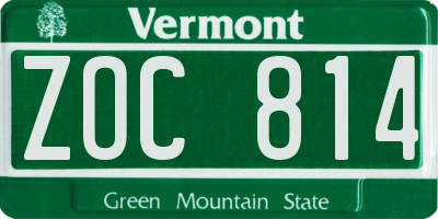 VT license plate ZOC814
