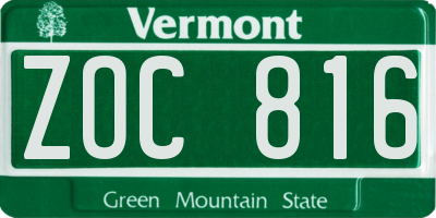 VT license plate ZOC816