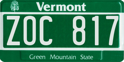 VT license plate ZOC817
