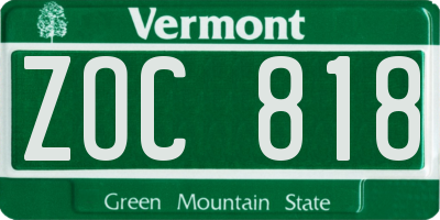VT license plate ZOC818