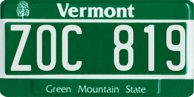 VT license plate ZOC819