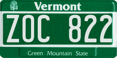 VT license plate ZOC822