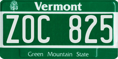 VT license plate ZOC825