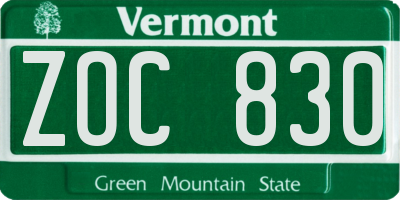 VT license plate ZOC830
