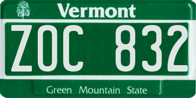 VT license plate ZOC832