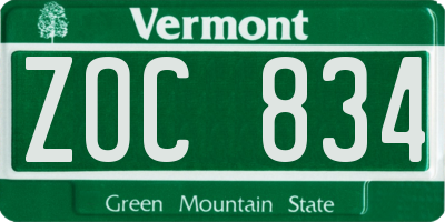 VT license plate ZOC834