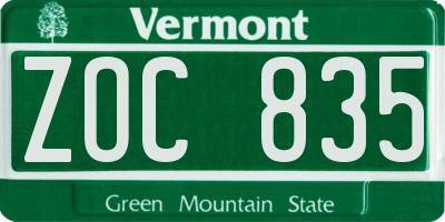 VT license plate ZOC835