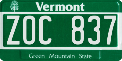 VT license plate ZOC837