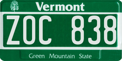 VT license plate ZOC838