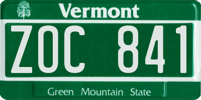 VT license plate ZOC841