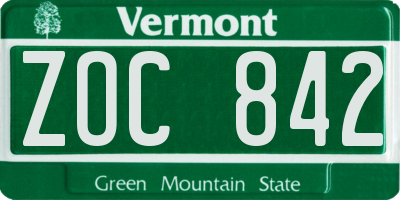 VT license plate ZOC842