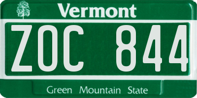 VT license plate ZOC844