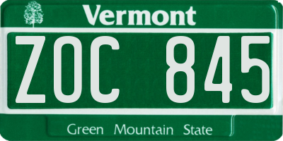 VT license plate ZOC845