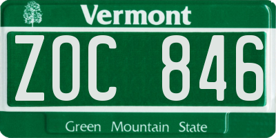 VT license plate ZOC846