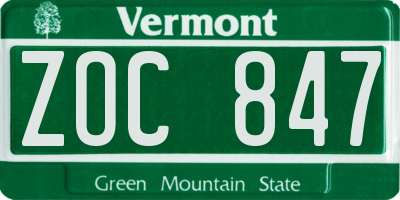 VT license plate ZOC847
