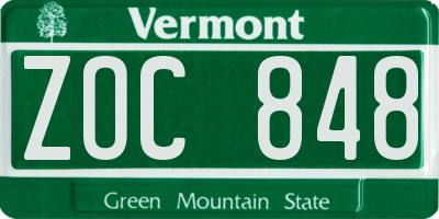 VT license plate ZOC848