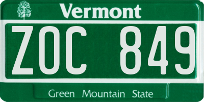 VT license plate ZOC849