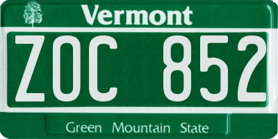 VT license plate ZOC852