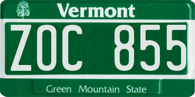 VT license plate ZOC855
