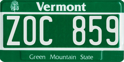 VT license plate ZOC859