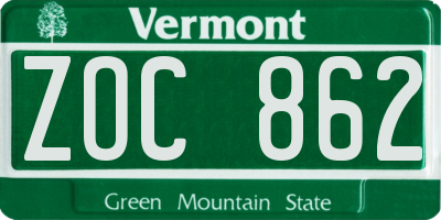 VT license plate ZOC862