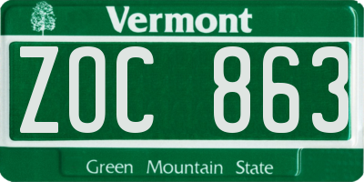 VT license plate ZOC863
