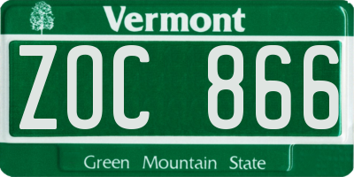VT license plate ZOC866