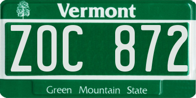 VT license plate ZOC872