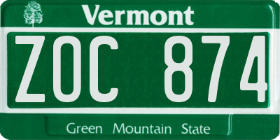 VT license plate ZOC874