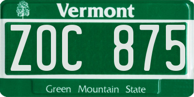 VT license plate ZOC875