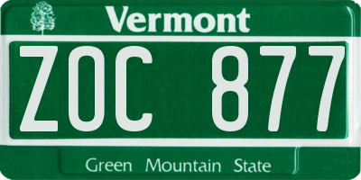 VT license plate ZOC877