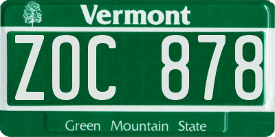 VT license plate ZOC878